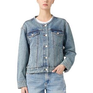 Blanknyc Womens Collarless Denim Trucker Jacket Medium Heads Up - NWT $148